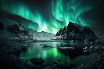 Fototapeta na wymiar Night landscape with northern lights. Magical and mystical northern lights. Aurora Borealis.