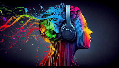 Colorful Headphone, Sound Inspiration, Emotions, Creative Music Background