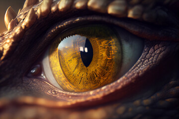 A dragon's eye is shown with a dark background.  Generative ai