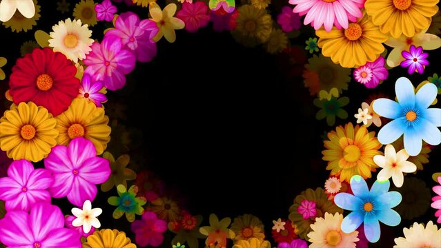 Tropical summer plants Leaves, flowers border frame animation with a copy space area looped animation with Alpha channel