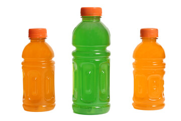 Bottles of Colorful Sports Drinks on White Background