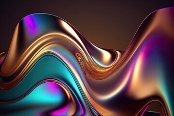 Liquid Holographic iridescent flud flow surface swirls, wrinkled foil background.