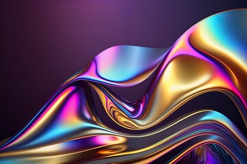 Liquid Holographic iridescent flud flow surface swirls, wrinkled foil background.