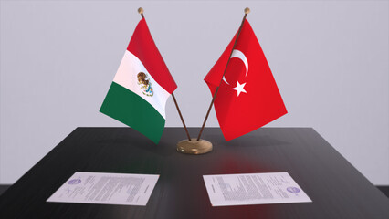 Mexico and Turkey flags at politics meeting. Business deal 3D illustration