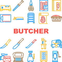 butcher meat food beef butchery icons set vector