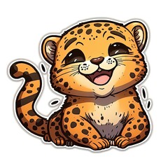 cute cartoon leopard sticker with whiskers for kids fauna fun generative ai