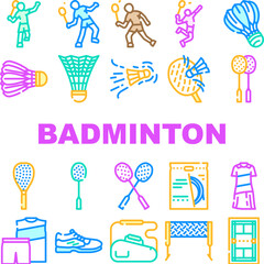 badminton shuttlecock competition icons set vector