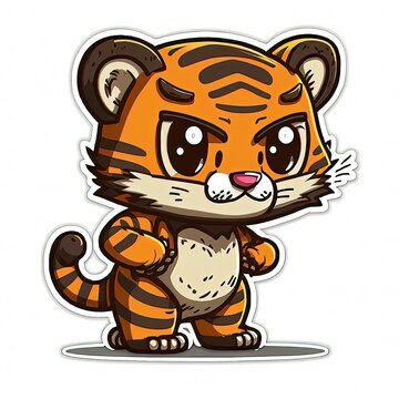 get your kids a joyful cartoon tiger sticker for wall print generative ai