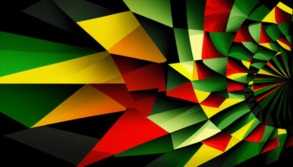 Abstract colorful geometric pattern with green, red, yellow, black colors. Good for Kwanzaa, Black History month, Juneteenth background, greeting card, invitation. Generative AI