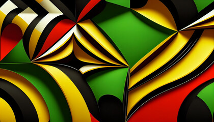 Abstract colorful geometric pattern with green, red, yellow, black colors. Good for Kwanzaa, Black History month, Juneteenth background, greeting card, invitation. Generative AI