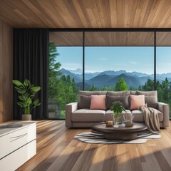 Beautiful Modern Living Room with Biophilic Design and Stunning Views