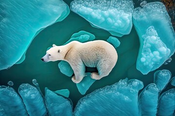 A White Bear Cubs Lonely Plight IceFloating Struggles. Generative AI