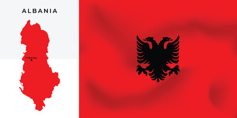 National flag of Albania with map. Realistic pictures flag