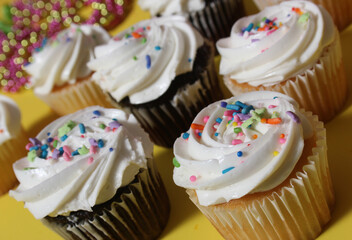 Cupcakes on Table at Party on Yellow Table