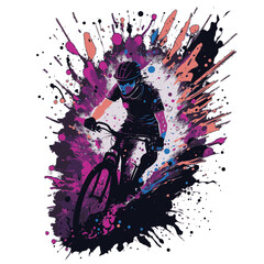 Cyclist. Bicycle ride. Abstract drawing of a cyclist. Cycling. Splashes of ink.