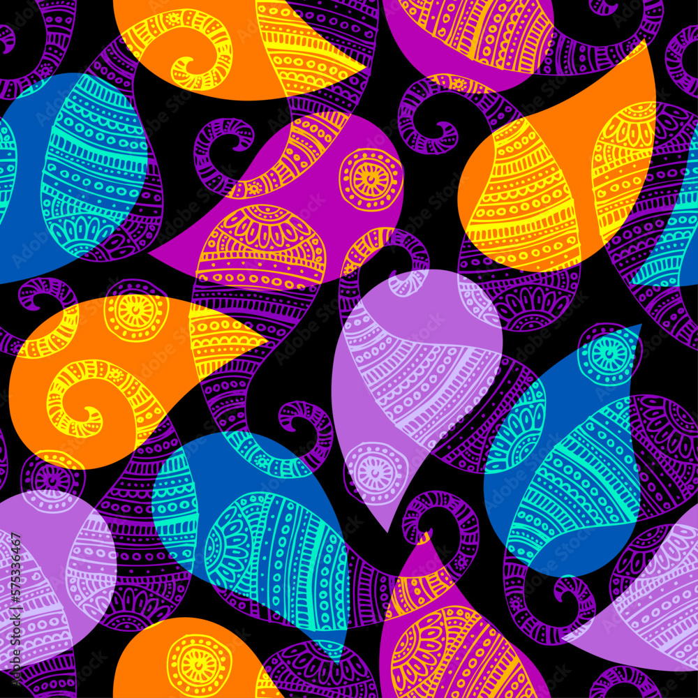 Poster seamless pattern paisley pattern background with defocused wavy background.