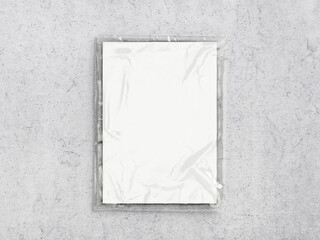 Transparent wrinkled mockup for magazine on the marble background