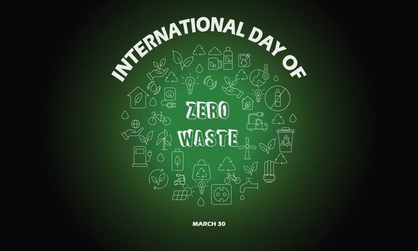 International Day of Zero Waste background. It includes linear style - zero waste concept, recycle, reuse, reduce and sustainable lifestyle icons. Vector illustration