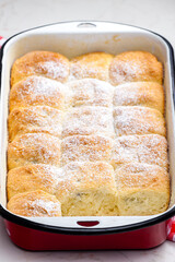 traditional Czech stuffed buns in baking tray