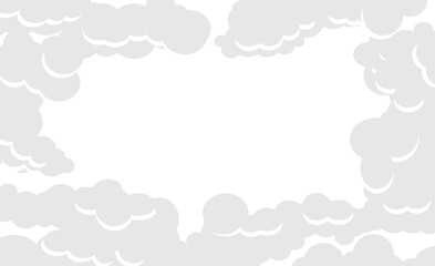 White fluffy clouds surround an opening that reveals clear blue sky where graphic elements or text may be placed.