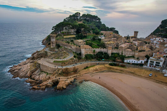 Aerial view of the Catalonian village of Tossa de Mar on the Costa Brava in Spain