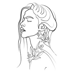 Elegant One Line Sketches of Woman Abstract Face. Female Face Drawing Minimalist Line Style. Trendy Illustration for Cosmetics. Continuous Line Art. Fashion Minimal Print. Beauty Logo. Vector