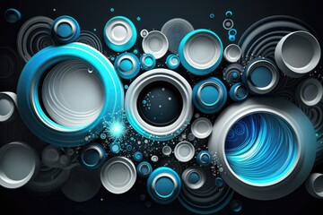 Abstract background with a whirl of beer cans, glasses, and other liquids. Generative AI