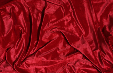 Bundle of Red Velvet Fabric Overhead View