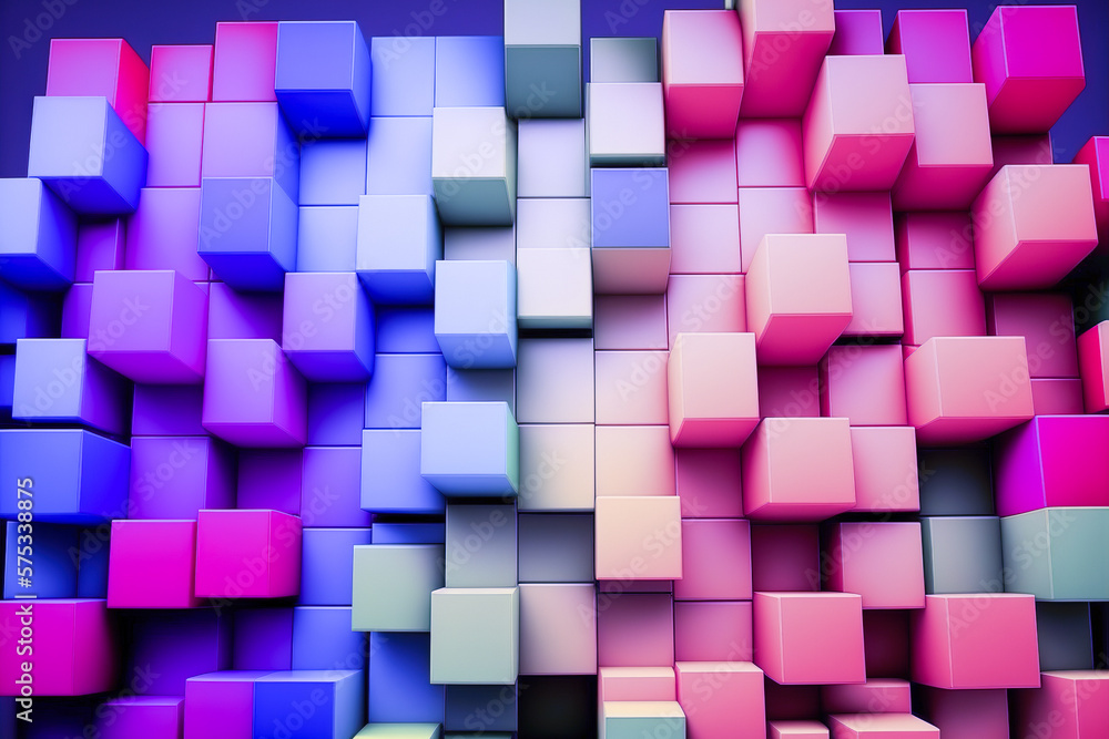 Poster abstract background of cube blocks wall stacking design neon pastel color for cubic wallpaper backgr