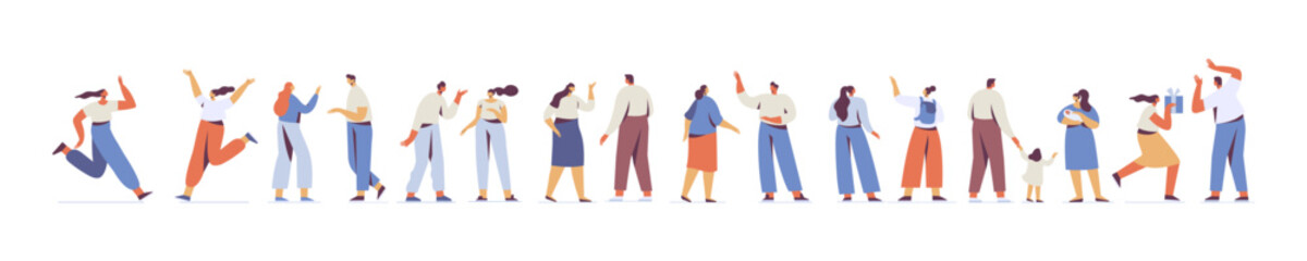 Obraz premium Crowd of people. People talking flat silhouette vector horizontal banner
