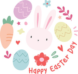 Happy Easter Day Charactor Cartoon Theme Word Bunny Face