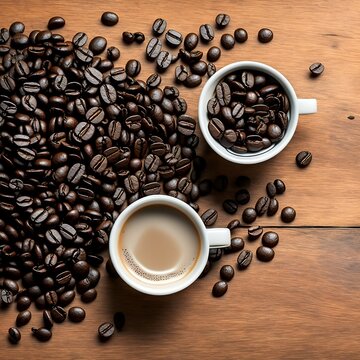 Coffee beans and cup of coffee
