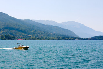 VIew at the lake Ochrid in Northern Macedonia during summer