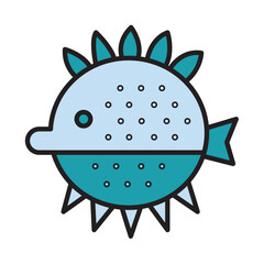 Filled Line PUFFER FISH design vector icon