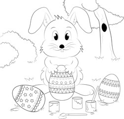 Easter bunny and a eggs. Childrens coloring book