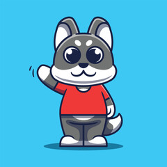 Cute Dog Mascot Waving Cartoon Illustration.