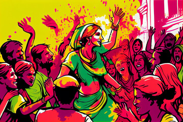 Holi Festival Illustration watercolor style Generative AI