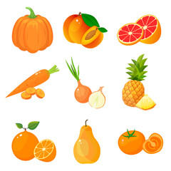 A large mega set of vegetables and fruits in a juicy cartoon style. The concept of healthy food and products. A bright element for your design.