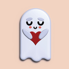 Cute Halloween ghost with happy smiling face. 
