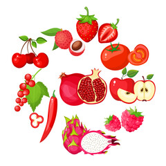 A large mega set of vegetables and fruits in a juicy cartoon style. The concept of healthy food and products. A bright element for your design.