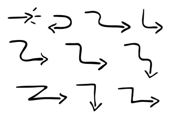 simple vector arrow set 10, hand draw sketch, isolated on white