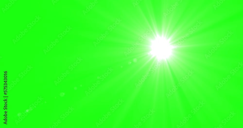 Wall mural sun isolated on green screen. sunlight overlay light effect, seamless loop animation