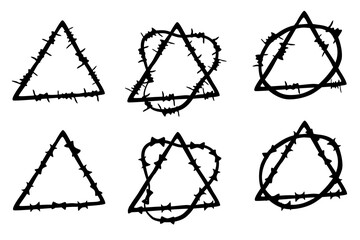vector triangle and abstract shape frame barbed wired, set 6 hand draw sketch