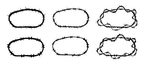 vector oval frame barbed wired, set 6 hand draw sketch