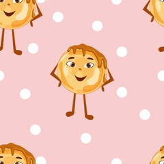 Vector cheesecake in cartoon style on pink background.