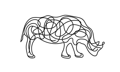 rhinoceros stylized art contours and stripes on a white background vector design