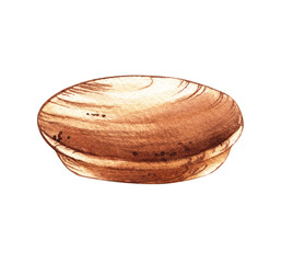 Watercolor wooden lid for a jar on a white background