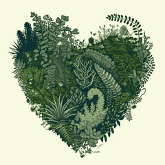 Herz aus grünen Pflanzen im Wald - Liebe zur Natur und Umweltschutz