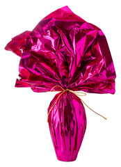 Easter egg wrapped in shimmering fuchsia paper