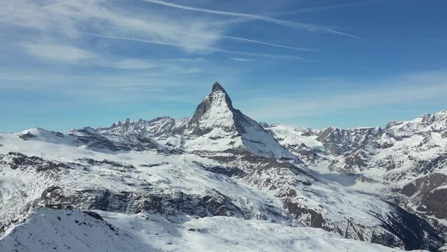 Matterhorn View from Highest Ski Peak &ndash; Zermatt Switzerland Aerial Winter 4K